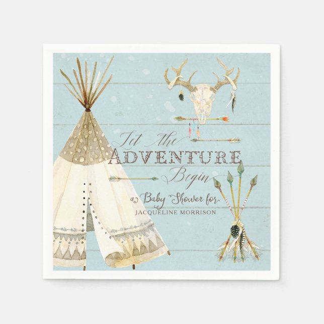 Teepee Boho Tribal Deer Arrows Boy Baby Shower Napkin (Front)