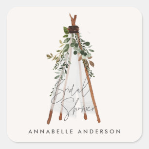 Teepee modern foliage bohemian backyard stylish square sticker