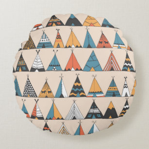 Teepee pattern. Wigwam native american summer tent Round Cushion