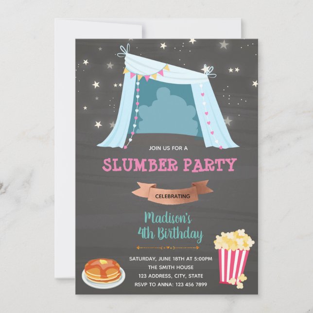 Teepee sleepover birthday invitation (Front)