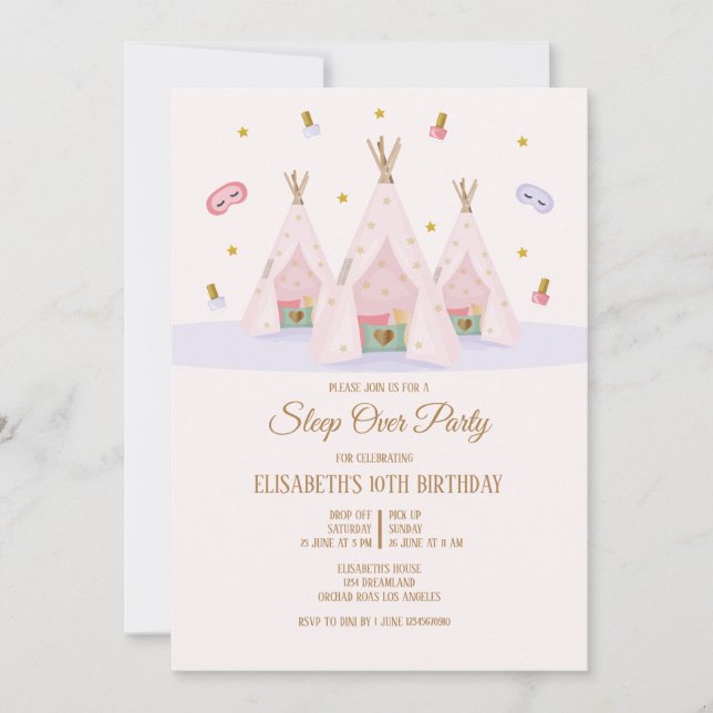 Teepee Sleepover Birthday Party Invitation (Front)