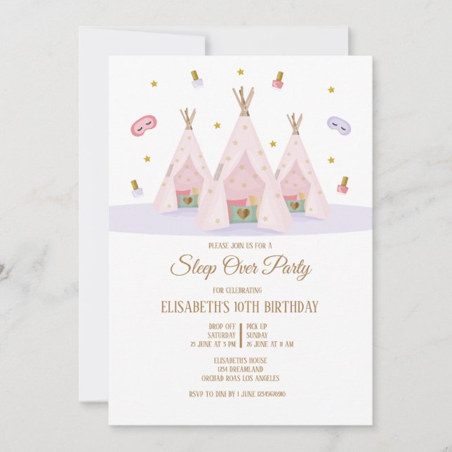 Teepee Sleepover Birthday Party Invitation (Front)