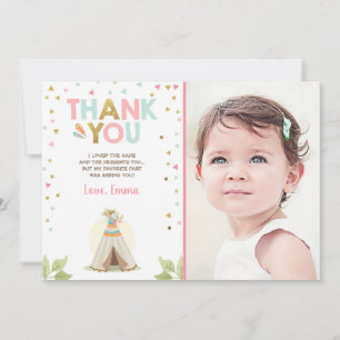Teepee Tribal Boho Thank You Card Girl Pink