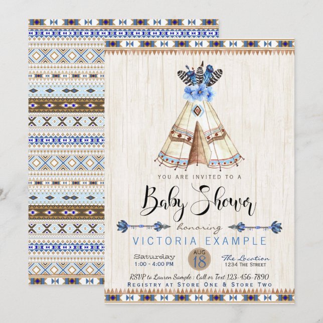 Teepee Tribal Boys Baby Shower Invitations (Front/Back)