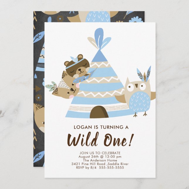 Teepee Wild One Birthday Invitation (Front/Back)