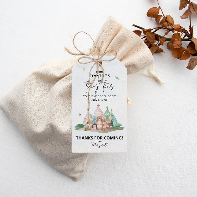 Teepees and Tiny Toes Favor Tags (Teepees & Tiny Toes Baby Shower Thanks For Coming Tags)