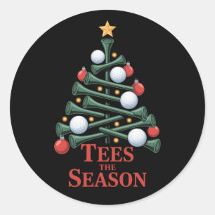 Tees the Season Golf Funny Christmas Golf Tree Classic Round Sticker