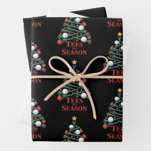 Tees the Season Golf Funny Christmas Golf Tree Wrapping Paper Sheet