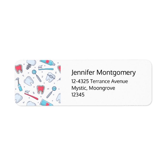 Teeth and Tools Dental Pattern Address Return Address Label (Front)