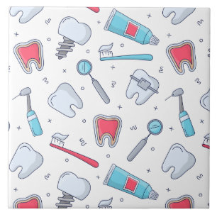 Teeth and Tools Dental Pattern Ceramic Tile
