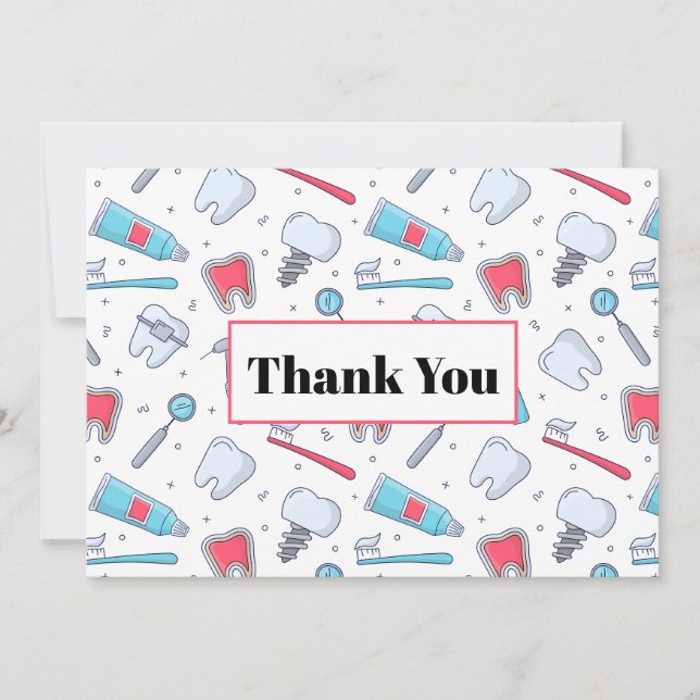 Teeth and Tools Dental Pattern Dentist Party Thank You Card (Front)