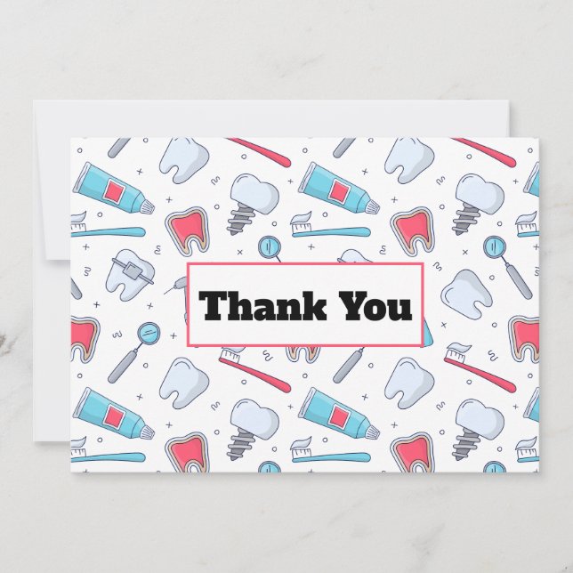 Teeth and Tools Dental Pattern Dentist Thank You Card (Front)