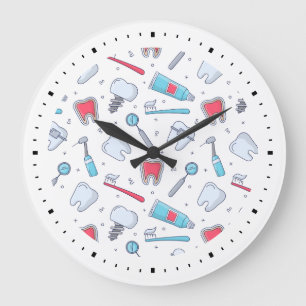 Teeth and Tools Dental Pattern Large Clock