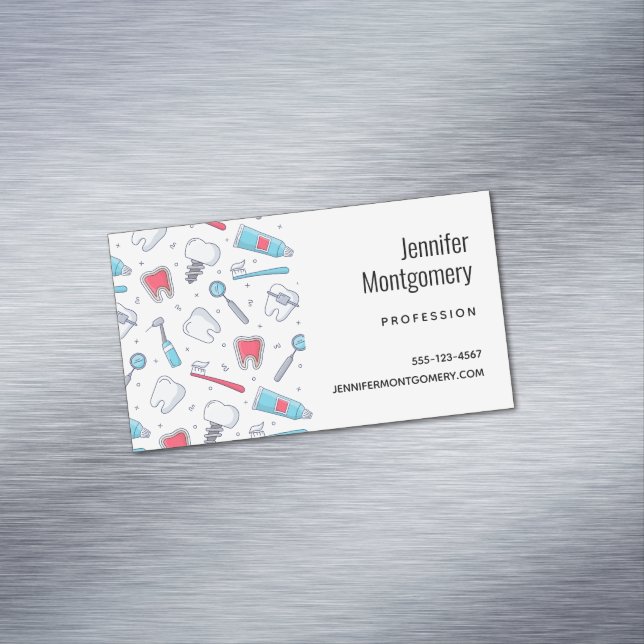 Teeth and Tools Dental Pattern Magnetic Business Card (In Situ)