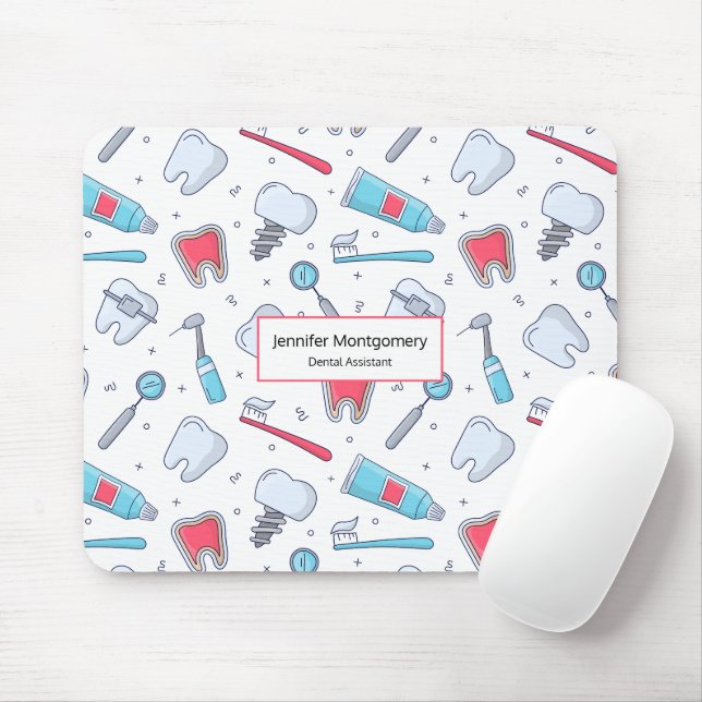 Teeth and Tools Dental Pattern Mouse Pad (With Mouse)