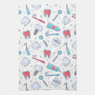Teeth and Tools Dental Pattern Tea Towel
