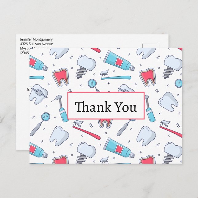 Teeth and Tools Dental Pattern Thank You Postcard (Front/Back)