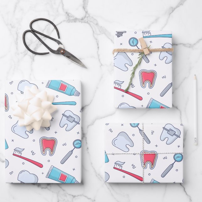 Teeth and Tools Dental Pattern Wrapping Paper Sheet (Front)