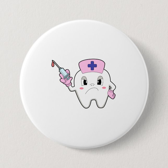 Teeth as Nurse with Syringe.PNG 7.5 Cm Round Badge (Front)