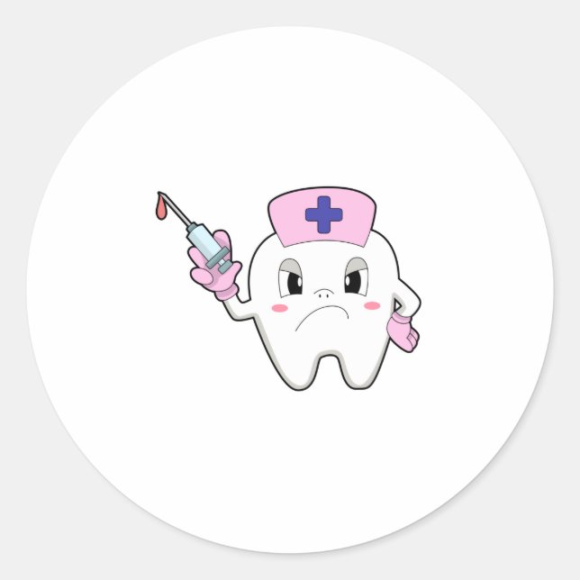 Teeth as Nurse with Syringe.PNG Classic Round Sticker (Front)