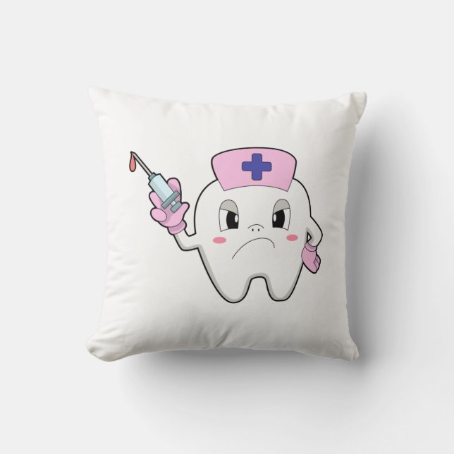 Teeth as Nurse with Syringe.PNG Cushion (Front)