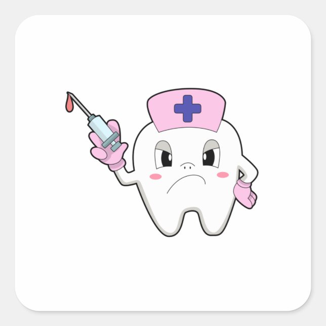 Teeth as Nurse with Syringe.PNG Square Sticker (Front)