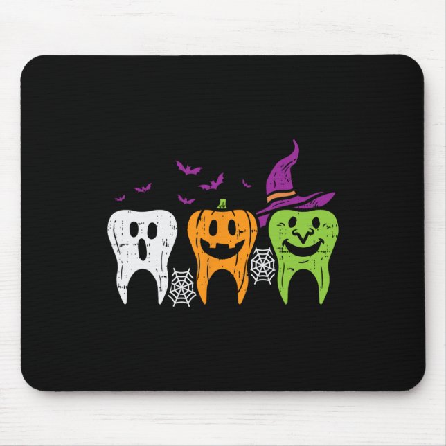 Teeth Ghost Pumpkin Witch Cute Dental Halloween De Mouse Pad (Front)