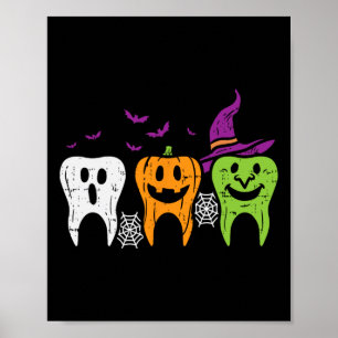 Teeth Ghost Pumpkin Witch Cute Dental Halloween De Poster
