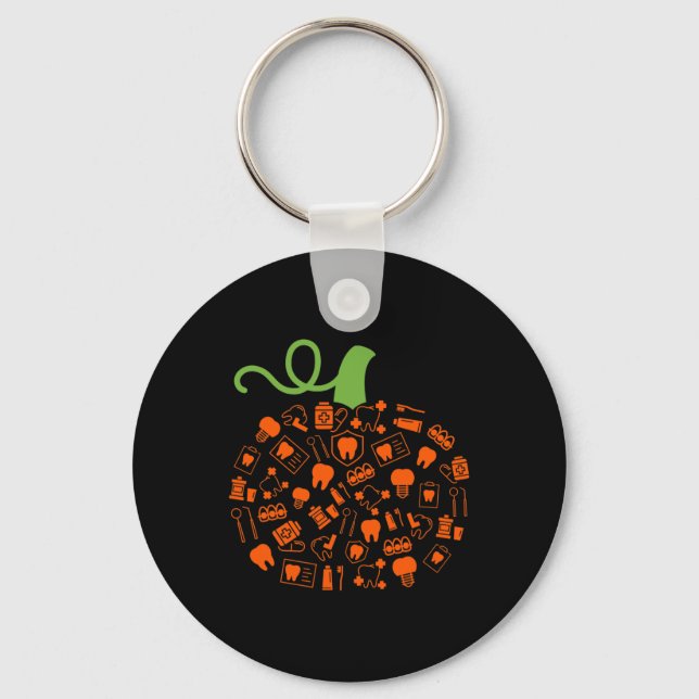 Teeth Ghost Pumpkin Witch Dental Halloween Dentist Key Ring (Front)
