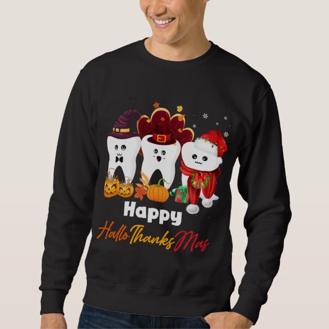 Teeth HalloThanksMas Halloween Thanksgiving Christ Sweatshirt (Front)