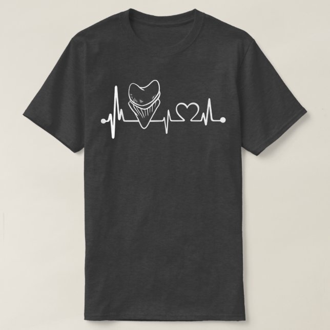 Teeth Heartbeat Megalodon Tooth Hunter Shark Fossi T-Shirt (Design Front)