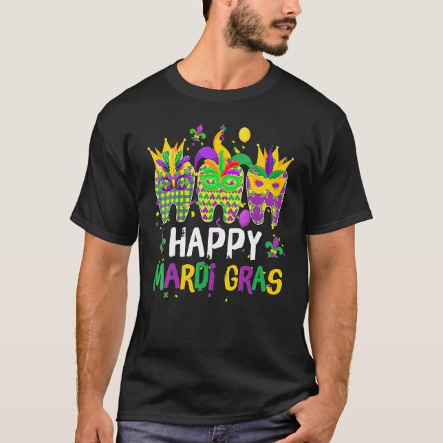 Teeth Jester Mask Dental Hygiene Happy Mardi Gras  T-Shirt (Front)