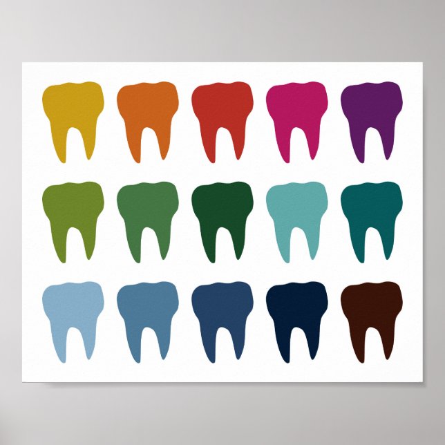 Teeth Poster Colourful Dentist Dental Tooth Art (Front)