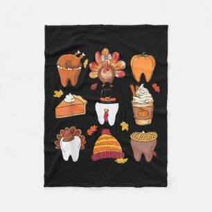 Teeth Pumpkin Turkey Coffee Fall Dental Squad Than Fleece Blanket