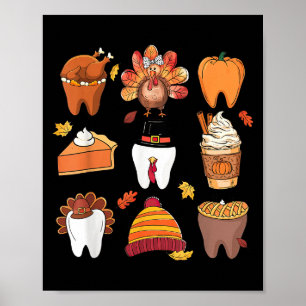 Teeth Pumpkin Turkey Coffee Fall Dental Squad Than Poster