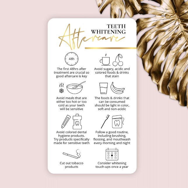 Teeth Whitening White & Gold Care Instructions Business Card (Creator Uploaded)