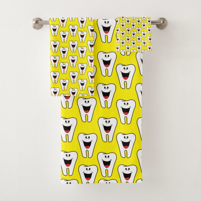 Teeth Yellow Dentist Hands Bathroom Towel Sets (Insitu)