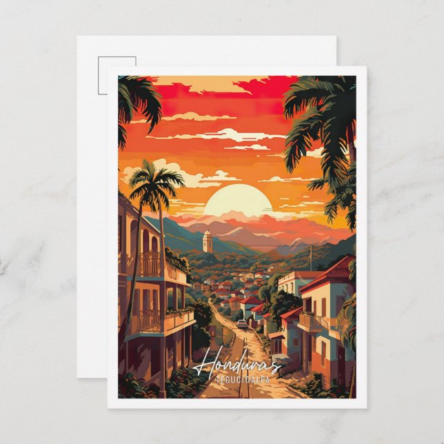 Tegucigalpa Honduras Vintage Travel Illustration Postcard (Front/Back)