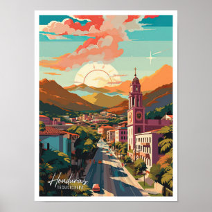 Tegucigalpa Honduras Vintage Travel Illustration Poster