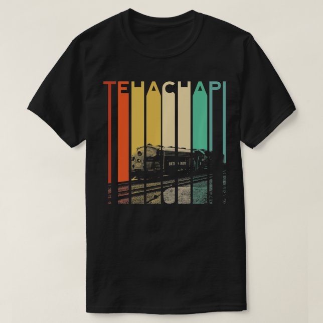 Tehachapi California Mountain Retro Railroad Train T-Shirt (Design Front)