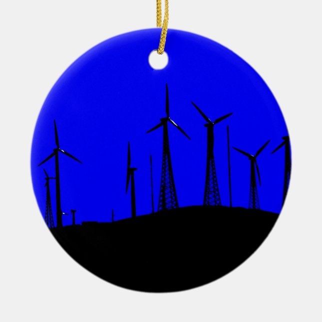 Tehachapi Wind Farm Silhouette Ceramic Tree Decoration (Front)