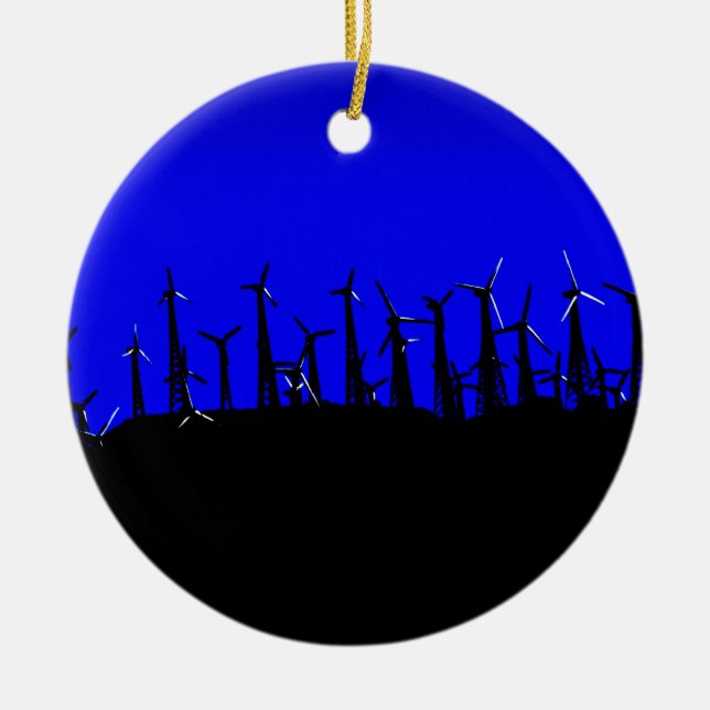 Tehachapi Wind Farm Silhouette Ceramic Tree Decoration (Front)