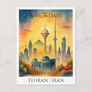 Tehran Iran customized Watercolor Save the Date Postcard