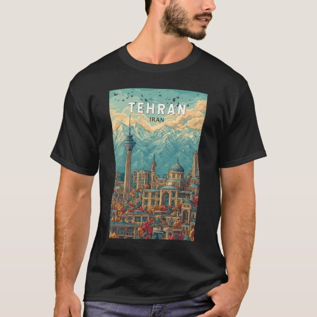 Tehran Iran Illustration Travel Art Vintage T-Shirt (Front)