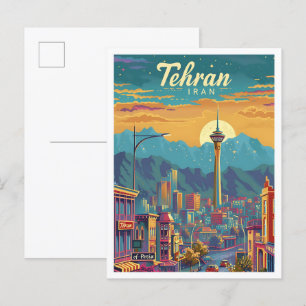 Tehran Iran Vintage Art Travel Illustration Postcard