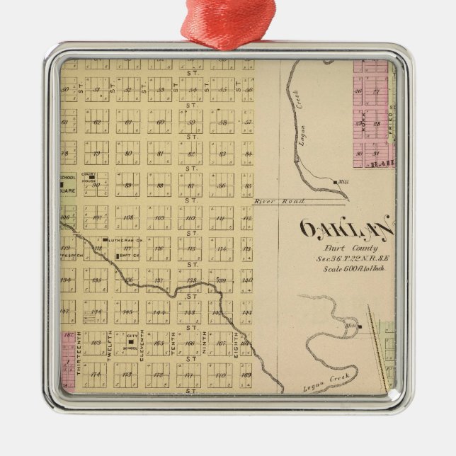 Tekamah, Oakland, and Lyons, Nebraska Metal Tree Decoration (Front)