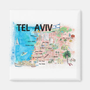 Tel Aviv Israel Illustrated Map with Main Roads Magnet