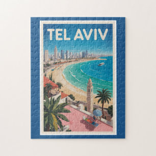 Tel Aviv Israel Illustration Travel Art Vintage Jigsaw Puzzle