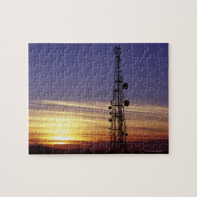 Telecommunications mast at sunset jigsaw puzzle (Horizontal)