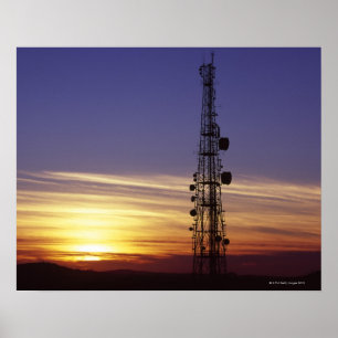 Telecommunications mast at sunset poster